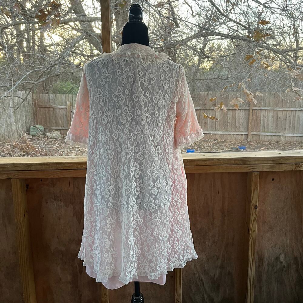 Odette Barsa Women's Vintage Peignoir Pink Lace Robe Dressing Gown Size S - Picture 3 of 11